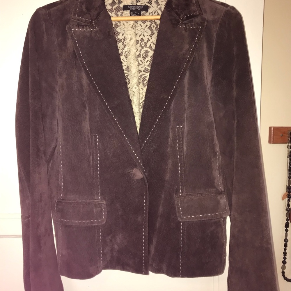 Super cute Karen Kane short brown leather jacket